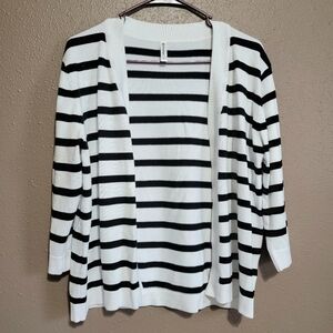 Women's Striped Open-Front Black & White Cardigan Size Large